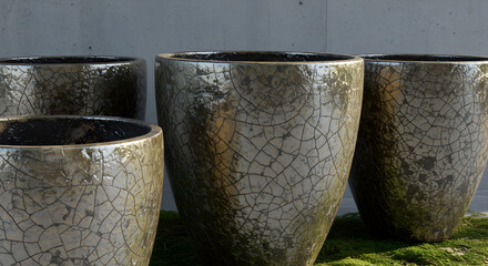 Elegant Oversized Urn Shaped Planters in Crackled Ceramic with Metallic Glaze