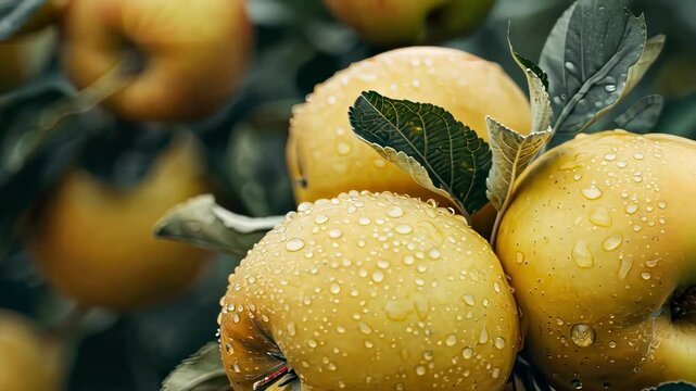 quince close-up on a tree. selective focus