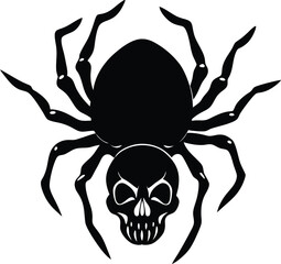  Spider crawling on skull vector silhouette 