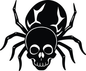  Spider crawling on skull vector silhouette 