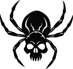  Spider crawling on skull vector silhouette 