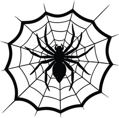 Obraz premium Spider on web vector silhouette illustration
