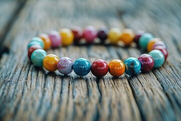 Colorful wristband on wooden table