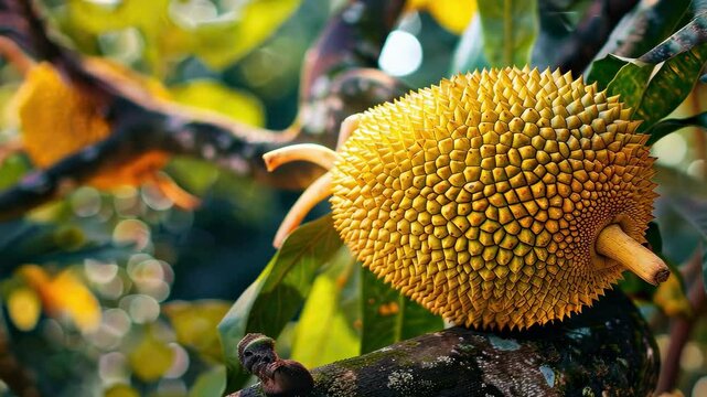 jackfruit apple close up on tree. selective focus