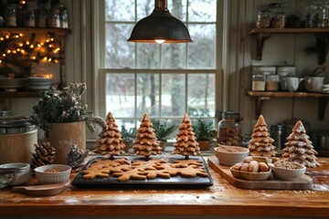Fototapeta premium Holiday dessert table with pastries and Christmas decorations