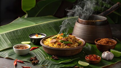 Savoring biryani on a banana leaf, a delightful feast showcasing aromatic spices and cultural richness