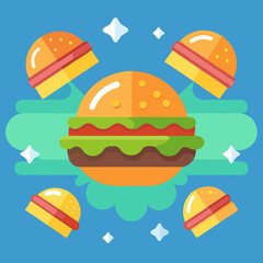 Burger icon featuring two hamburgers on a blue background.