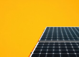 Solar Panel Innovation: Highlighting a detailed close-up, these solar panels on an eye-catching yellow backdrop represent sustainability and green energy.