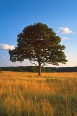 Obraz premium Lone Tree in Tall Grass Field