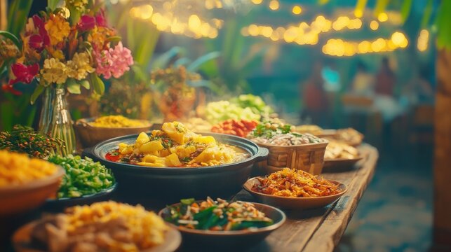 A vibrant food scene showcasing moi moi with a variety of traditional side dishes
