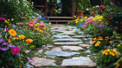 Obraz premium Stone Path with Colorful Flowers
