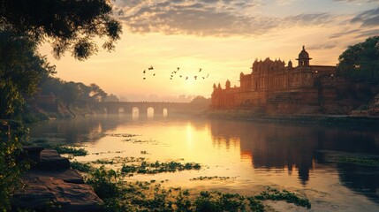 Naklejka premium A tranquil view of Talatal Ghar during the golden hour
