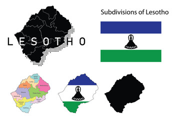 Lesotho flag and map illustration vector.