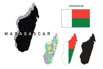 Madagascar flag and map illustration vector.