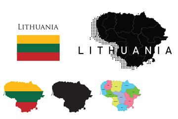 Lithuania flag and map illustration vector.
