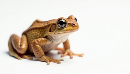 Brown frog on white, textured skin, serene pose , amphibian, stock photo, brown frog