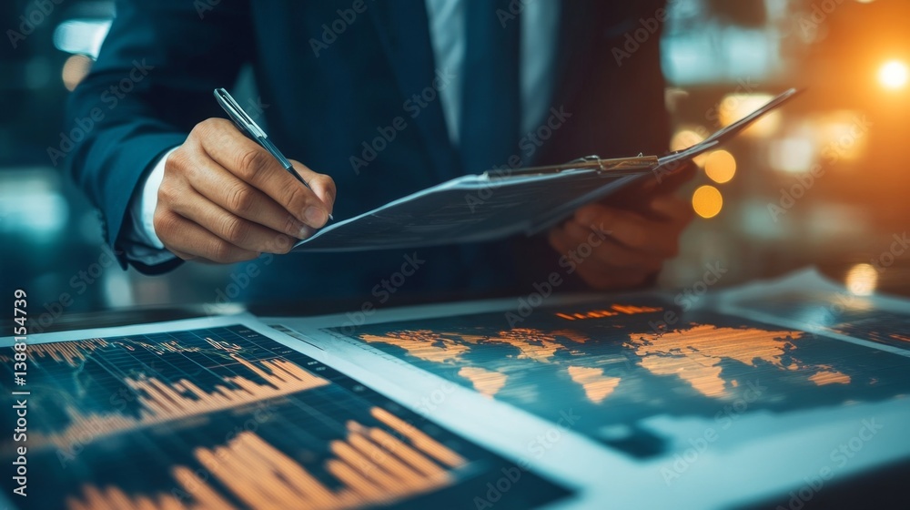 Poster analyzing business performance metrics office setting data visualization professional environment cl