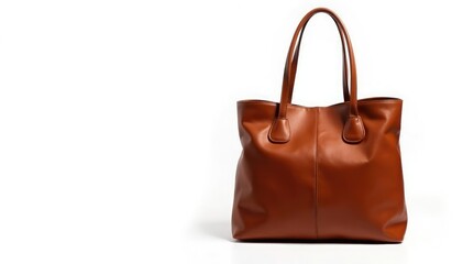 Naklejka premium Brown leather tote bag, isolated on white background, white background, texture, leather bag