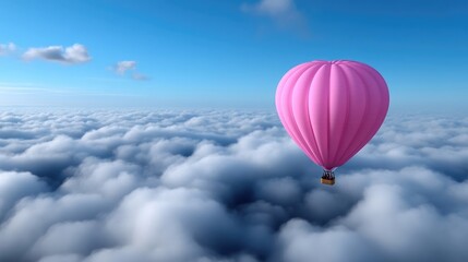 Obraz premium Pink hot air balloon soaring above fluffy clouds
