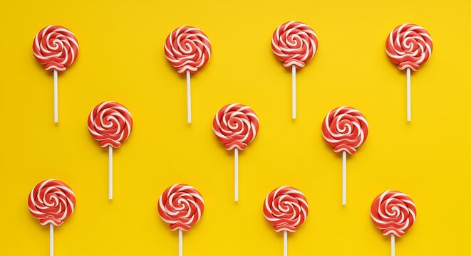 Sweet Red Lollipops on Yellow: A Delightful Pattern AI Generated