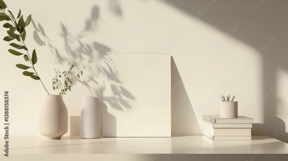 Fototapete minimalist desk calendar setup featuring a blank grid in neutral tones, ideal for organizing tasks a