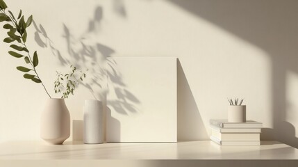 Minimalist desk calendar setup featuring a blank grid in neutral tones, ideal for organizing tasks and appointments throughout the month