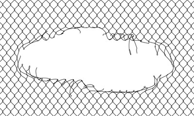 Broken metal mesh on a white background