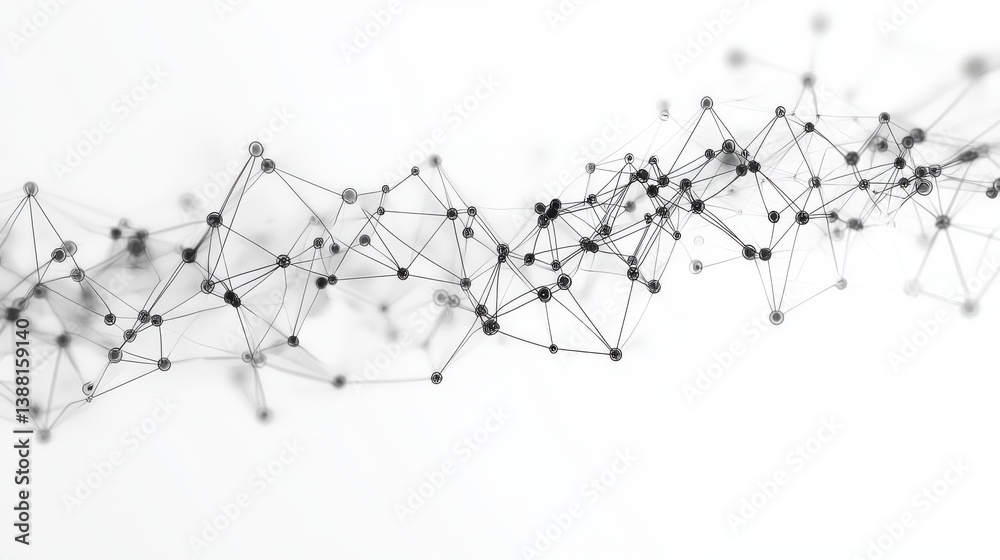 Poster minimalist monochrome abstract network with geometric connections and floating nodes, representing d