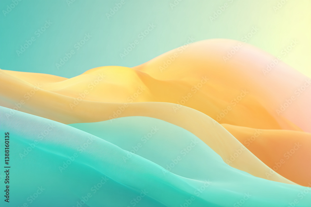 Poster abstract image of teal and yellow flowing fabric, creating soft, undulating waves. represents sereni