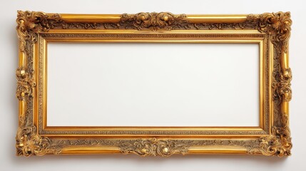 Gold frame isolated on white background commercial photo. Golden picture frame