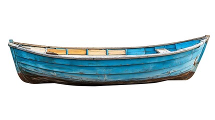 Rustic blue wooden boat isolated images
