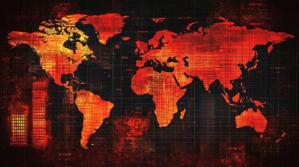 Obraz premium Global conflict representation world map digital artwork dark theme abstract viewpoint visualizing tensions