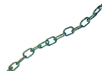 A floating vibrant display of interlinked colorful chains creating a visually striking artistic pattern, on a solid white background