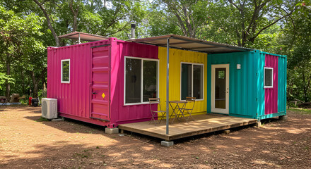 Vibrant Repurposed Shipping Container Home With Colorful Exterior Design