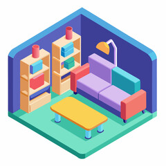 Isometric illustration of a stylish furniture interior design