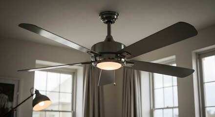 Retromodern Ceiling Fan with Sleek Metallic Blades Interior Furnishing