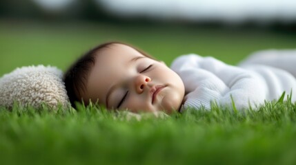 Peaceful baby sleeps outdoors