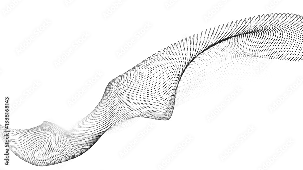 Wall mural abstract futuristic wave of black dots moving on a white background. big data. 3d rendering