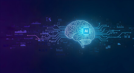 Artificial intelligence brain with circuit board and data visualization
