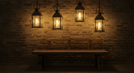 Rustic Entryway with Reclaimed Wood Bench and Antique Lantern Pendant Lights