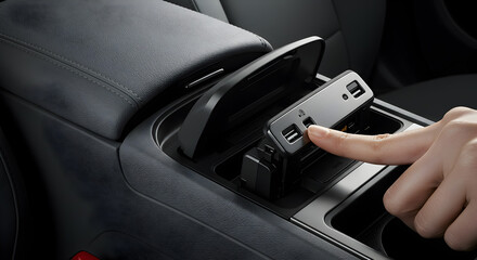 Modern Car Armrest Charging Station Integration Technology Concept