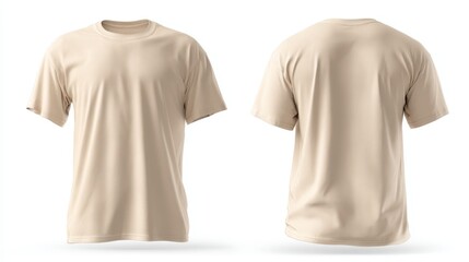Beige t-shirt mockup front and back template on white background