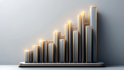 Obraz premium 3D-rendered transparent glass bar chart with glowing edges, symbolizing financial growth, investment, and success in business analytics