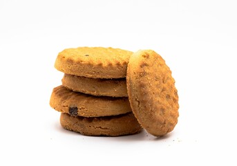 Golden brown cookies stack with chocolate chips