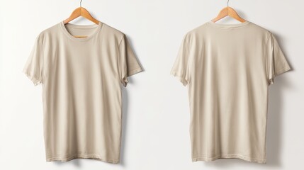 Beige t-shirt mockup front and back template on white background