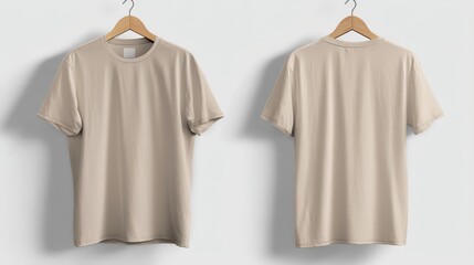 Beige t-shirt mockup front and back template on white background