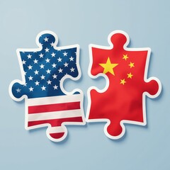 US and China trade dynamics illustrated through a puzzle piece motif