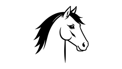Stylized Illustration of a Horse Head in Black and White Design, Black and white stylized horse illustration showcasing graceful equestrian charm and simple elegance vector simple illustration