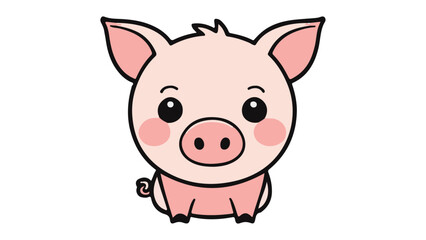 Cute Cartoon Pig Illustration with Blushed Cheeks and Expressive Features, Adorable cartoon pig character design showcasing a playful and charming personality