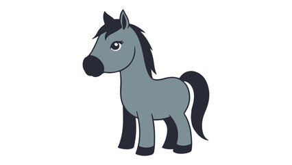 Cute Cartoon Illustration of a Gray Horse with Black Mane and Tail, Adorable cartoon style graphic of a gray horse vector illustration